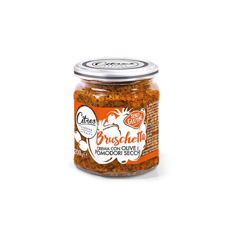 Bruschetta-pålæg med soltørrede tomater og oliven